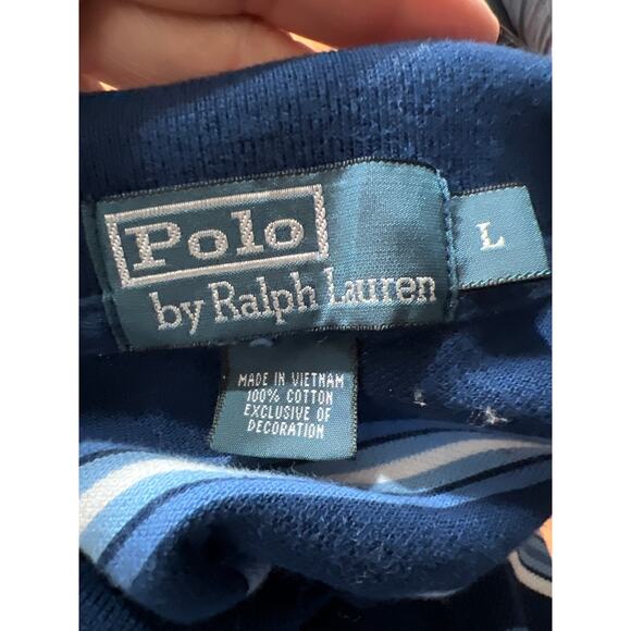 Polo Ralph Lauren Polo Blue/White Stripe Knit Yellow Pony Mens Size Large - Picture 7 of 9